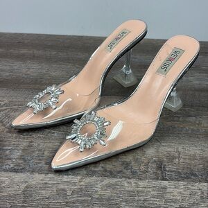 Wet Kiss Clear and Silver Stiletto Heels Size 10